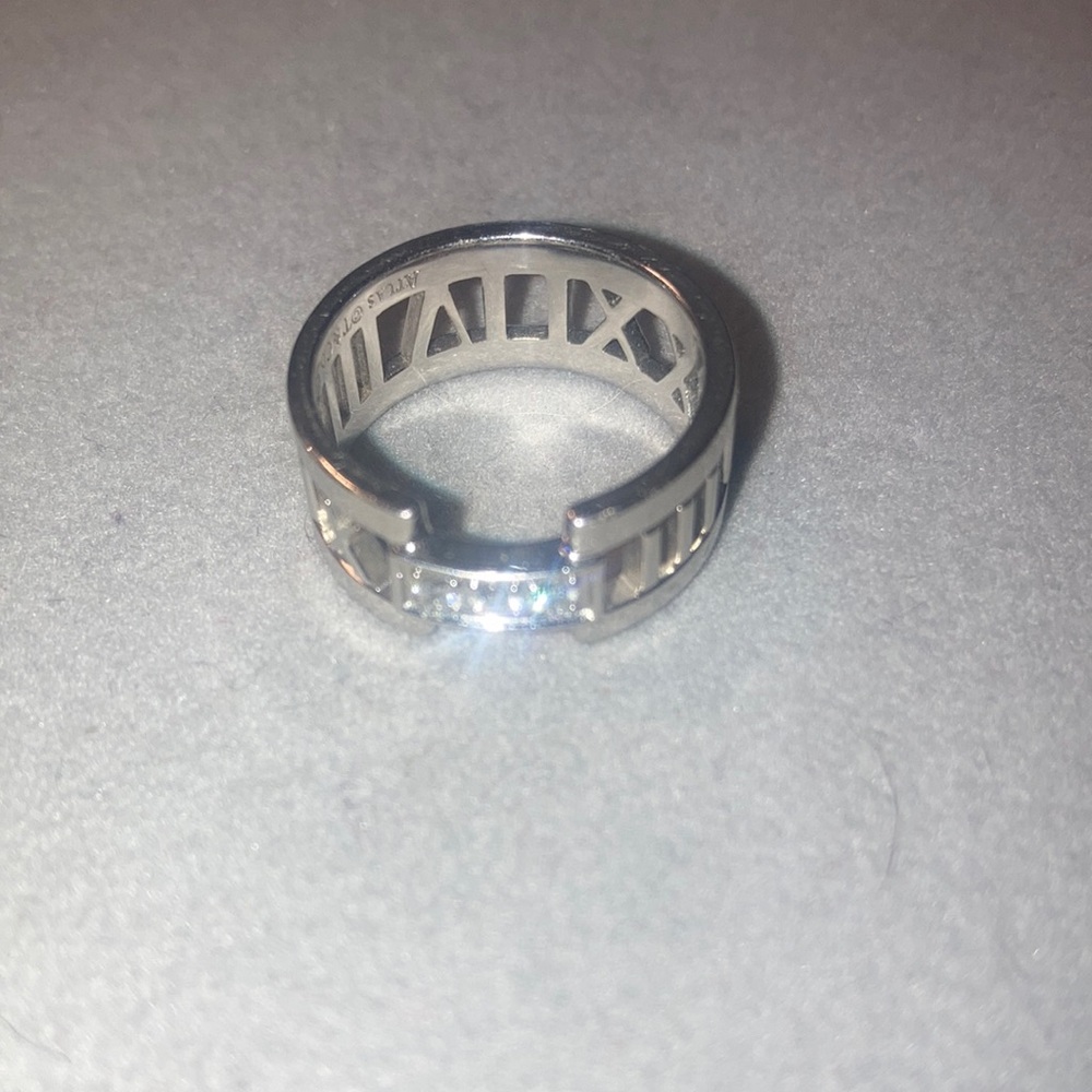 Tiffany & Co. Atlas Open Band 3 Diamond Ring Size 5 18k White Gold